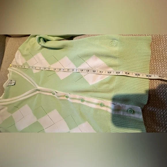 Izod Women's Argyle Cardigan Sweater - Green and White - Picture 5 of 6